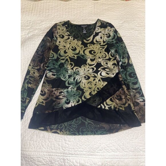 Karen Kane Tops - Karen Kane Women’s Petite Black Green Ombré Long Sleeve Sheer Top XS PP